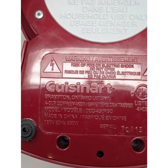 Cuisinart DCC-450BK Red 4 Cup Coffee Maker Stainless Steel Carafe Filter - Picture 12 of 12